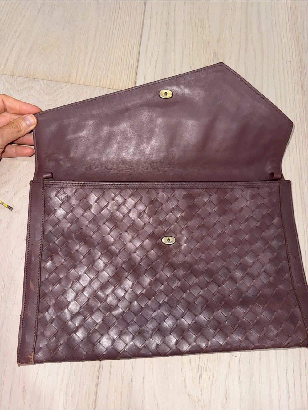 Vintage Woven Leather Clutch — Brown